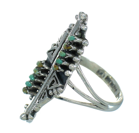 Turquoise Southwest Silver Water Wave Needlepoint Ring Size 5-3/4 QX87105