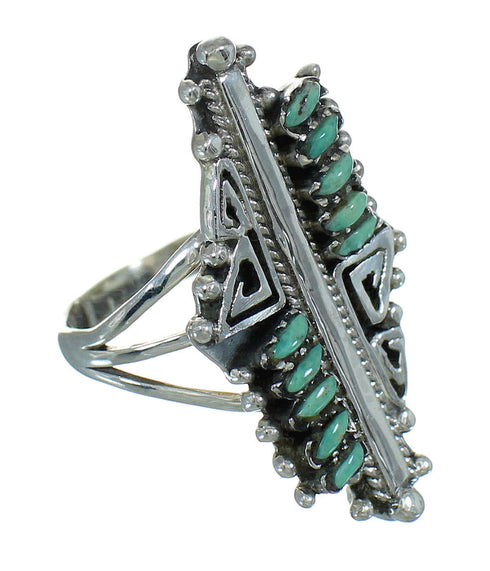 Turquoise Southwestern Silver Water Wave Needlepoint Ring Size 6-1/4 QX87109