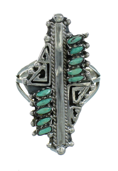 Turquoise Southwestern Silver Water Wave Needlepoint Ring Size 6-1/4 QX87109