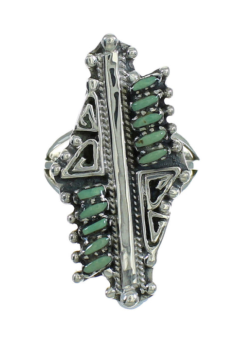 Silver Southwestern Turquoise Water Wave Needlepoint Ring Size 8-1/4 QX87121