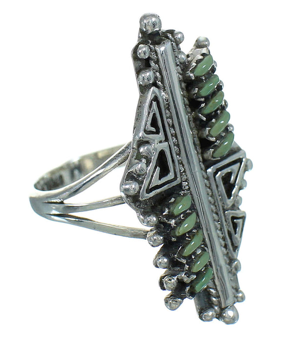 Southwestern Turquoise Silver Water Wave Needlepoint Ring Size 8-1/2 QX87141