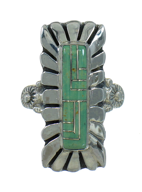 Turquoise Inlay Authentic Sterling Silver Ring Size 7-1/2 AX89342