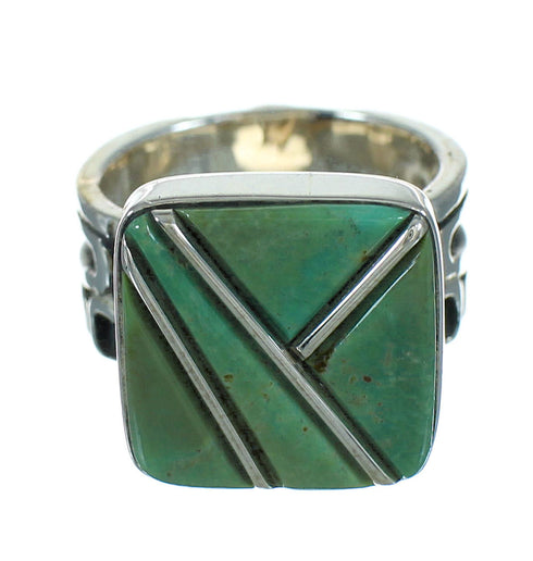 Turquoise Inlay Genuine Sterling Silver Southwestern Jewelry Ring Size 7 AX89364