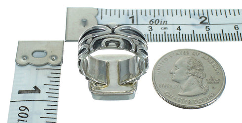 Southwestern Turquoise Inlay Silver Jewelry Ring Size 6-1/4 AX89383