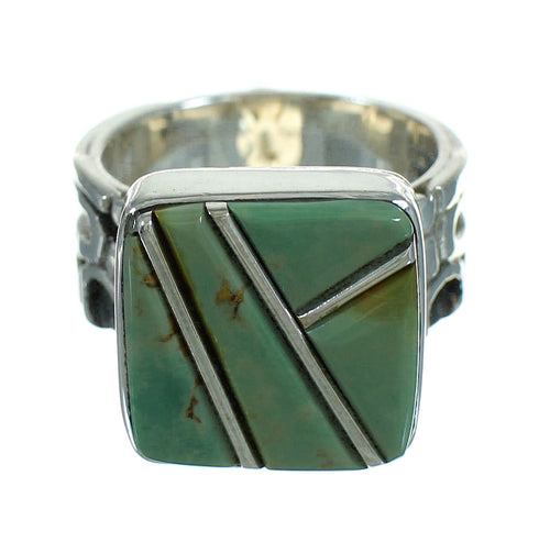 Southwest Turquoise Inlay Sterling Silver Jewelry Ring Size 7-1/4 AX89380