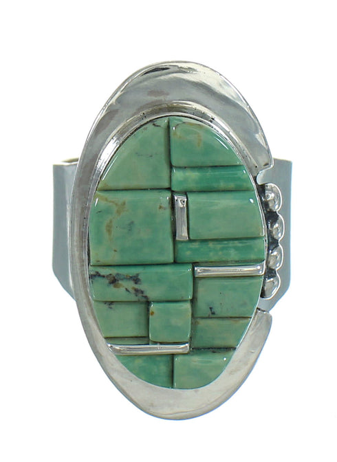 Turquoise Inlay Silver Southwest Ring Size 8-1/2 AX89647
