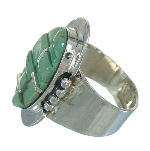 Turquoise Inlay Silver Southwest Ring Size 8-1/2 AX89647