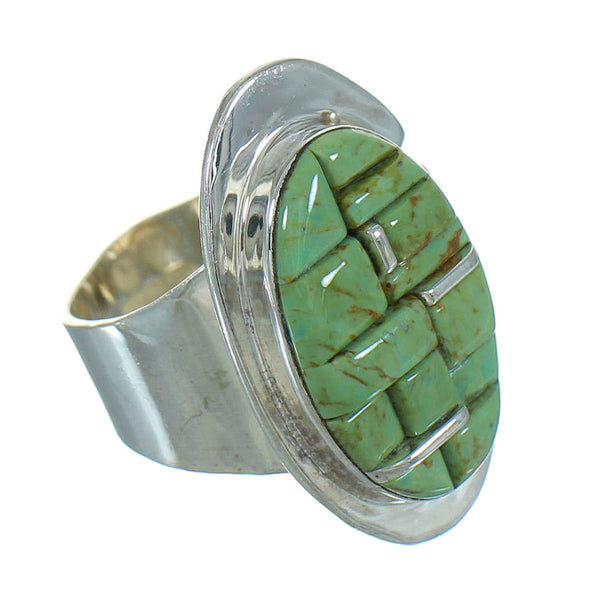 Silver Southwest Turquoise Inlay Ring Size 8 AX89668