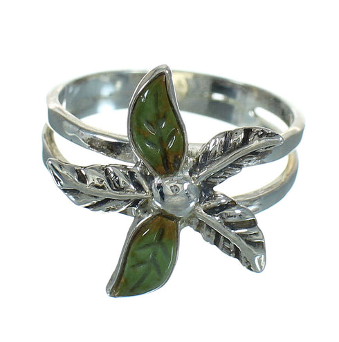 Southwestern Turquoise Genuine Sterling Silver Flower Ring Size 7-1/2 RX88046