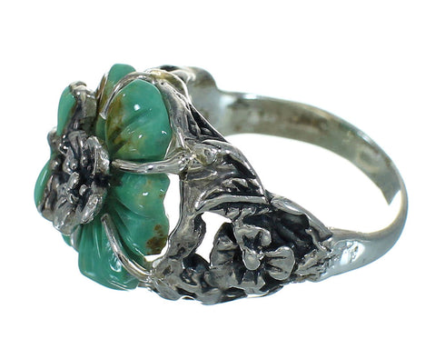 Southwest Turquoise Sterling Silver Flower Dragonfly Ring Size 4-3/4 RX88088
