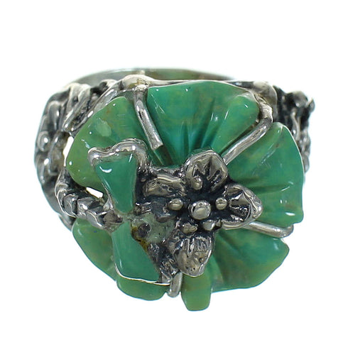 Turquoise Flower And Dragonfly Sterling Silver Ring Size 4-3/4 RX88093