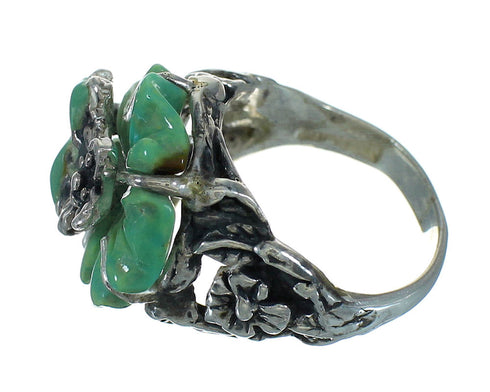 Turquoise Flower And Dragonfly Sterling Silver Ring Size 4-3/4 RX88093