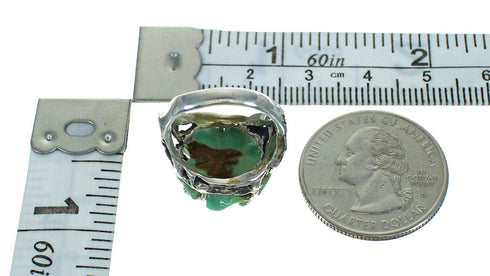 Turquoise Flower And Dragonfly Sterling Silver Ring Size 4-3/4 RX88093