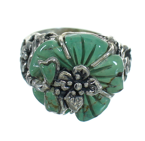 Sterling Silver Turquoise Dragonfly And Flower Southwest Ring Size 7-1/2 RX88101