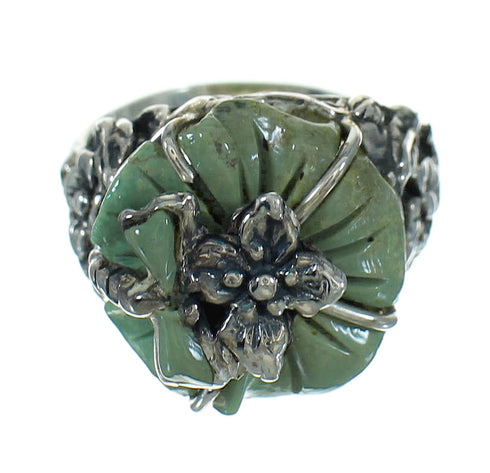 Turquoise Genuine Sterling Silver Flower Dragonfly Jewelry Ring Size 6-3/4 RX88123