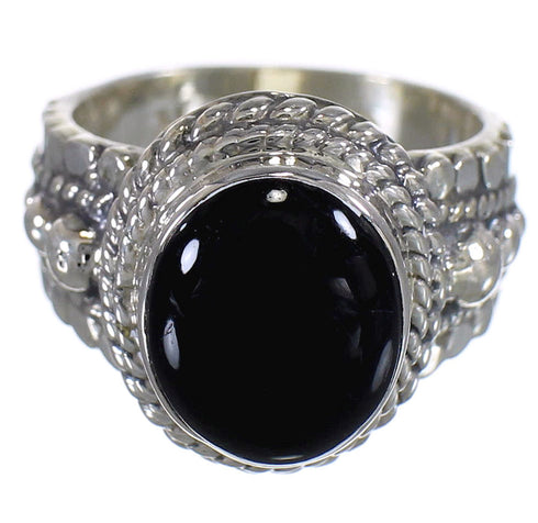 Sterling Silver And Jet Southwestern Jewelry Ring Size 8 RX88231