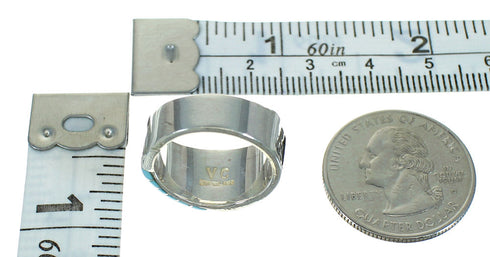 Genuine Sterling Silver Turquoise Water Wave Ring Size 8-1/4 FX91770