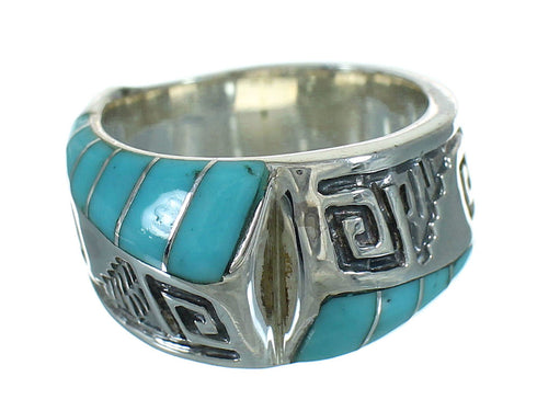 Authentic Sterling Silver Turquoise Inlay Water Wave Ring Size 7-3/4 FX91778