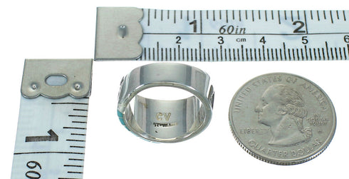 Authentic Sterling Silver Turquoise Inlay Water Wave Ring Size 7-3/4 FX91778