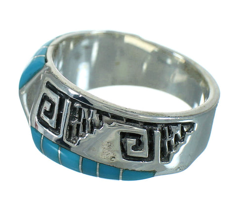 Turquoise Inlay Sterling Silver Water Wave Jewelry Ring Size 8-1/4 FX91784