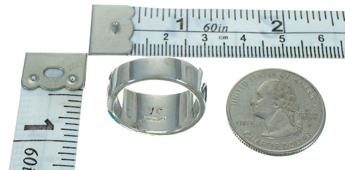 Turquoise Inlay Sterling Silver Water Wave Jewelry Ring Size 8-1/4 FX91784