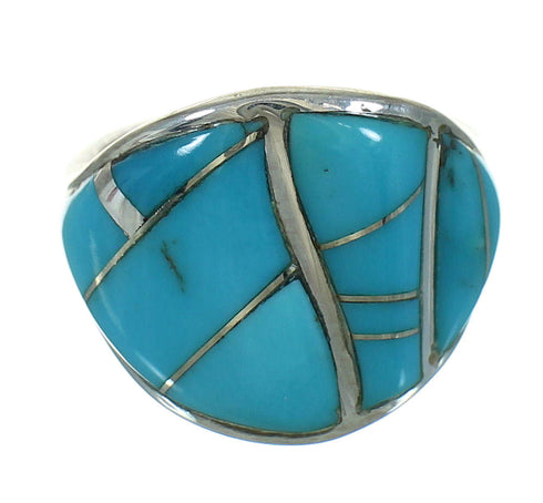 Authentic Sterling Silver Turquoise Inlay Ring Size 4-1/2 FX91806