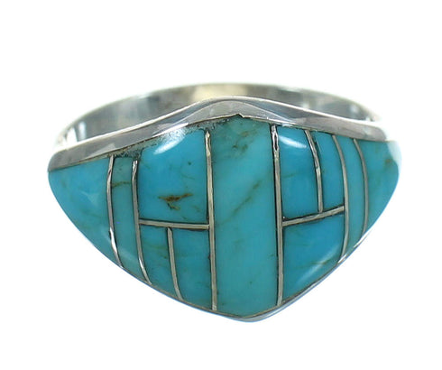 Genuine Sterling Silver Turquoise Inlay Ring Size 7-3/4 FX91812