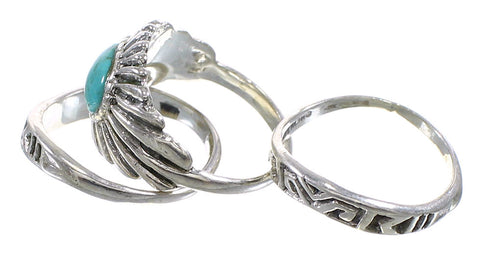 Turquoise Southwest Authentic Sterling Silver Stackable Ring Set Size 7-1/4 AX87337