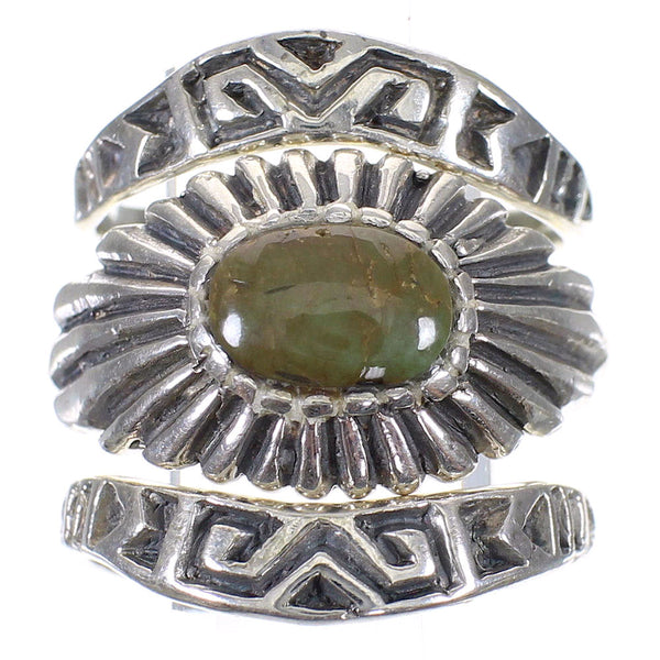 Genuine Sterling Silver Stackable Turquoise Ring Set Size 8-3/4 AX87362