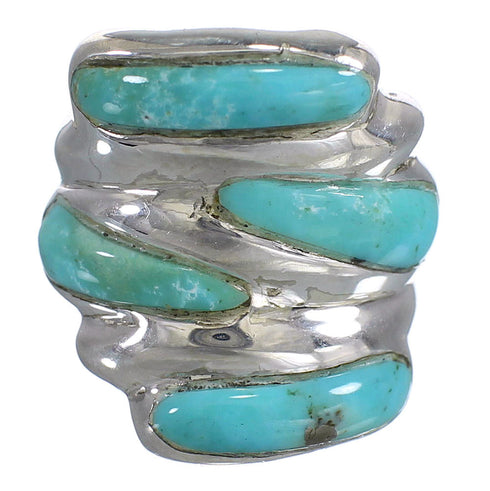 Turquoise Inlay Silver Southwestern Ring Size 6-1/4 AX87366