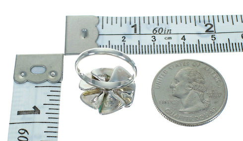 Turquoise And Mother Of Pearl Inlay Sterling Silver Flower Ring Size 5-3/4 AX87537
