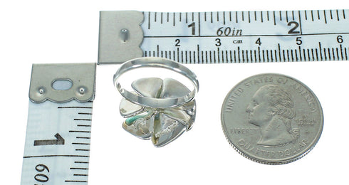 Turquoise And Mother Of Pearl Silver Flower Ring Size 8-1/2 AX87539