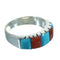 Turquoise And Coral Inlay Southwest Sterling Silver Ring Size 6-3/4 AX87598