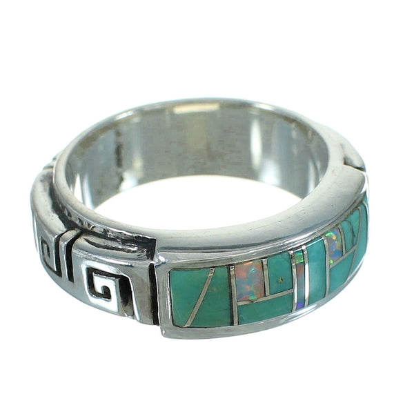 Turquoise And Opal Sterling Silver Water Wave Ring Size 5-3/4 AX87603