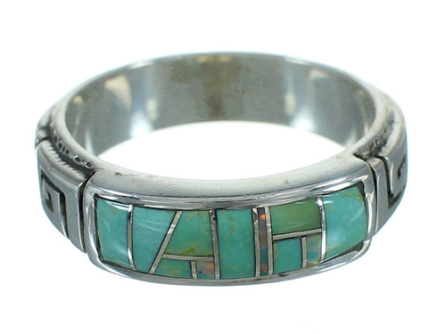 Turquoise And Opal Inlay Sterling Silver Water Wave Jewelry Ring Size 7-1/2 AX87610