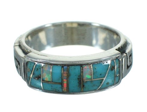 Opal And Turquoise Inlay Silver Water Wave Southwest Ring Size 5-3/4 AX87623