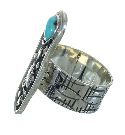 Southwestern Turquoise Sterling Silver Butterfly Water Wave Ring Size 6-3/4 YX89510