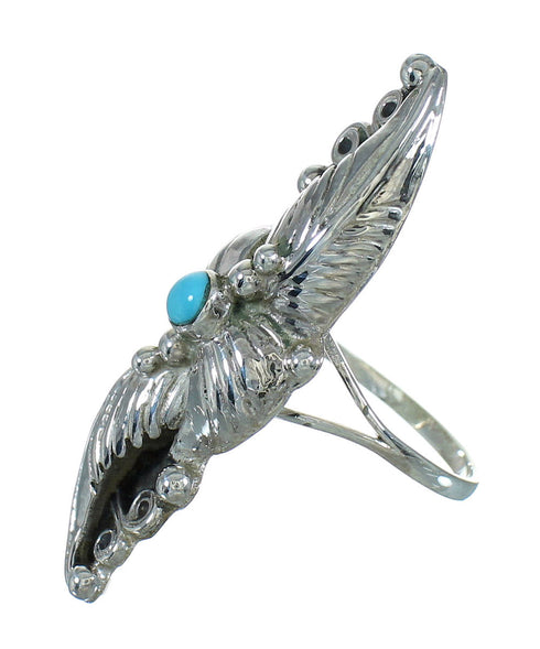 Genuine Sterling Silver And Turquoise Scalloped Leaf Ring Size 7-3/4 YX89518