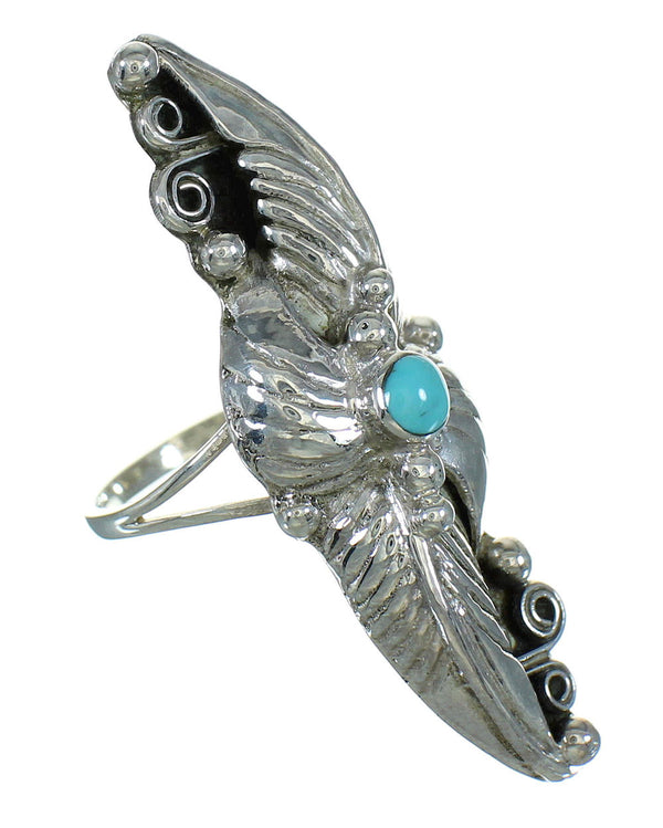 Turquoise Genuine Sterling Silver Scalloped Leaf Ring Size 6-3/4 YX89522