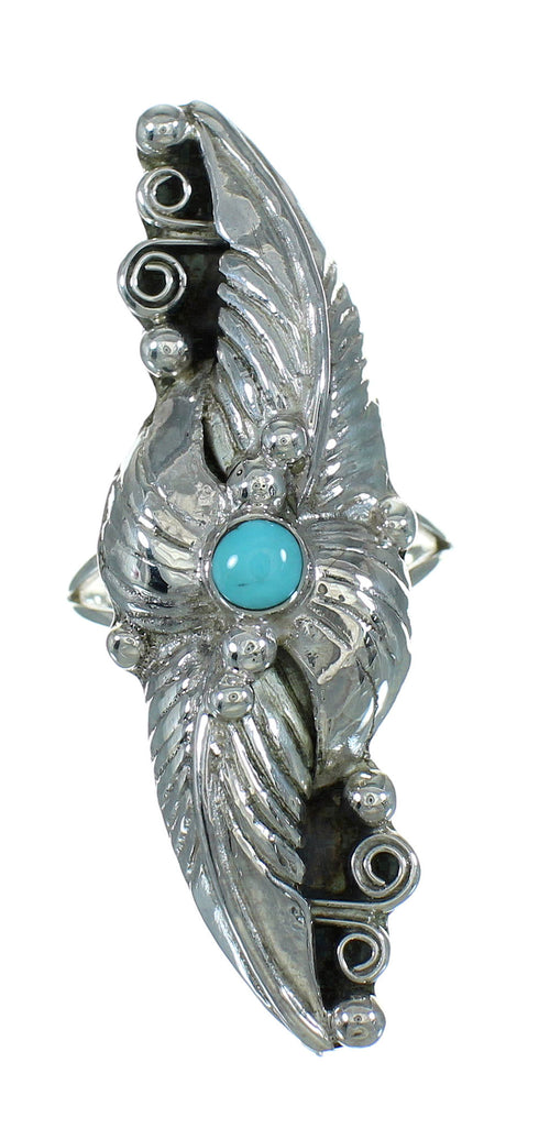 Turquoise Genuine Sterling Silver Scalloped Leaf Ring Size 6-3/4 YX89522