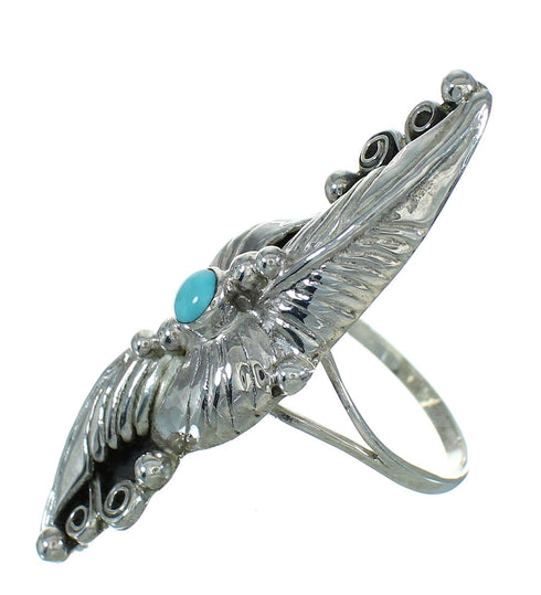 Turquoise Genuine Sterling Silver Scalloped Leaf Ring Size 6-3/4 YX89522