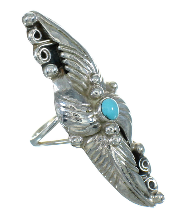 Southwest Turquoise Genuine Sterling Silver Scalloped Leaf Ring Size 7-1/4 YX89532