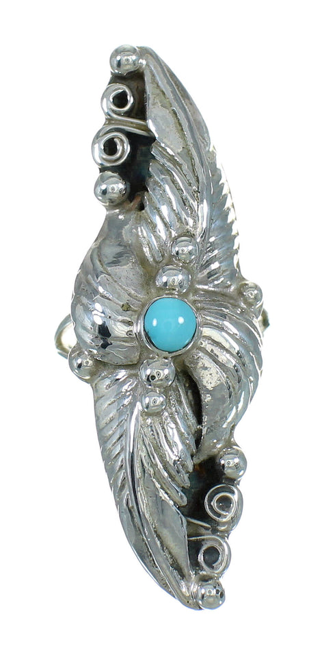 Southwest Turquoise Genuine Sterling Silver Scalloped Leaf Ring Size 7-1/4 YX89532