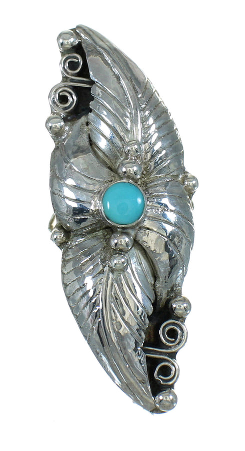 Southwestern Silver Turquoise Scalloped Leaf Ring Size 7-1/2 YX89537