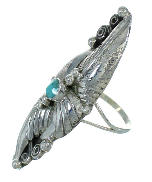 Southwest Genuine Sterling Silver Turquoise Scalloped Leaf Ring Size 7-3/4 YX89540
