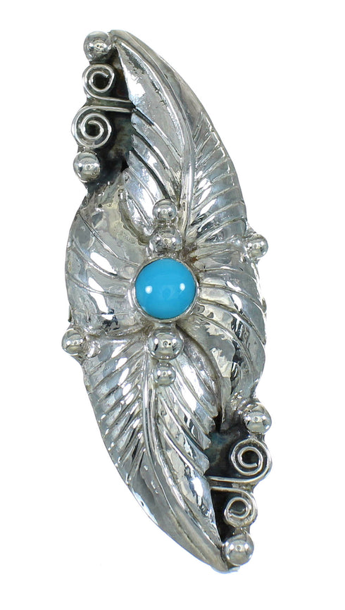 Southwest Silver And Turquoise Scalloped Leaf Ring Size 5-1/4 YX89544