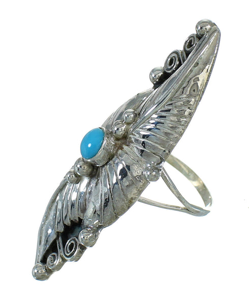 Southwest Silver And Turquoise Scalloped Leaf Ring Size 5-1/4 YX89544