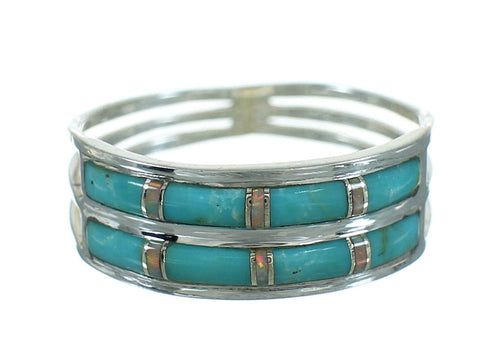 Authentic Sterling Silver Jewelry Opal And Turquoise Inlay Ring Size 5-1/2 AX90000