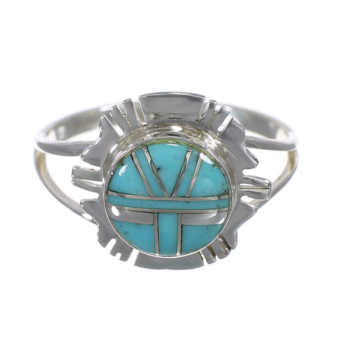 Southwest Turquoise Inlay Sterling Silver Ring Size 4-1/4 RX86115