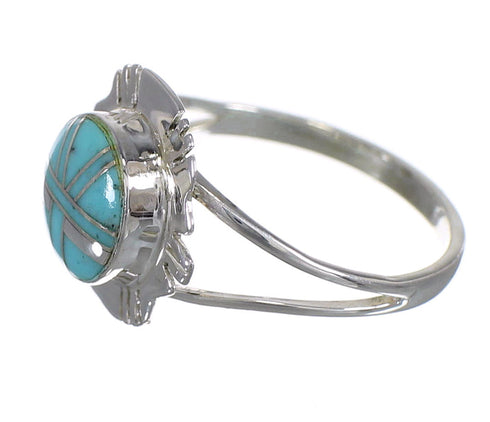 Turquoise Inlay Authentic Sterling Silver Jewelry Ring Size 6-1/2 RX86122